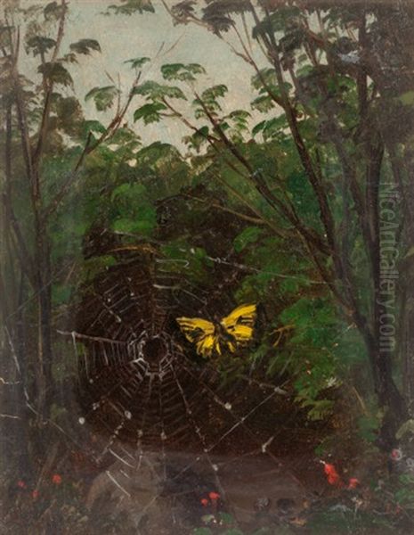 Butterfly In A Spider Web Oil Painting by Lemuel Maynard Wiles