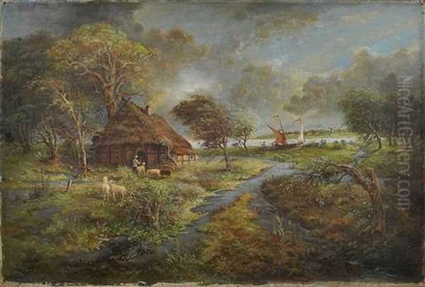 Norddeutsche Landschaft Bei Aufkommendem Sturm Oil Painting by Carl Wilhardt