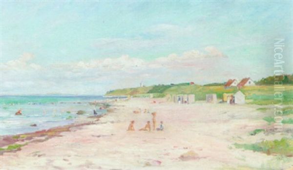 Strandparti Fra Gilleleje Med Bedende Born Oil Painting by Peter H. Wilhardt