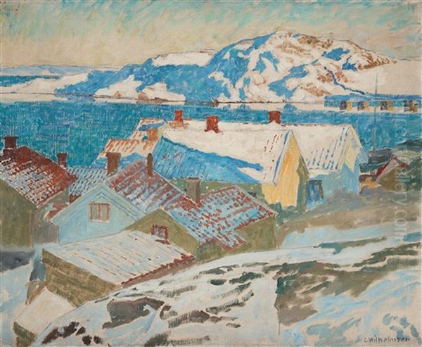 Vinterlandskap (vy Fran Kvarnberget, Fiskebackskil) [winter Landscape, View From Kvarnberget, Fiskebackskil] Oil Painting by Carl Wilhelm Wilhelmson