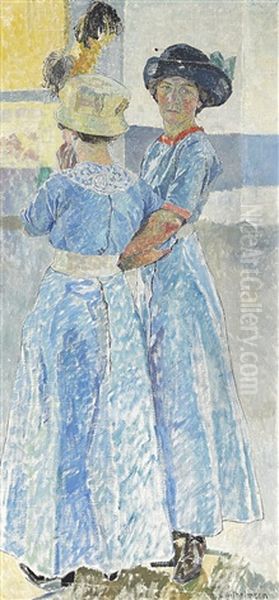 Midsommarafton - Tva Flickor I Blatt Oil Painting by Carl Wilhelm Wilhelmson