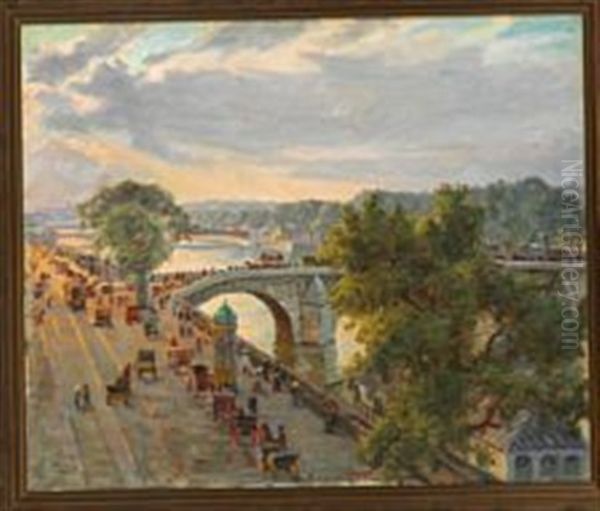 View From Paris At Pont Royal Oil Painting by Johannes Martin Fastings Wilhjelm