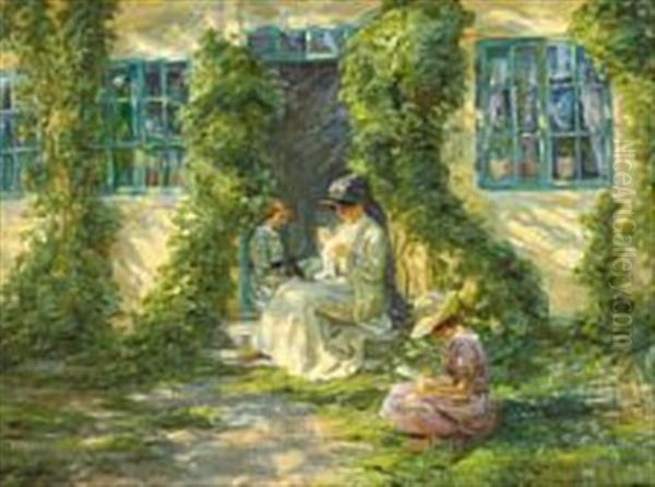 Summer In The Garden In Skagen Oil Painting by Johannes Martin Fastings Wilhjelm