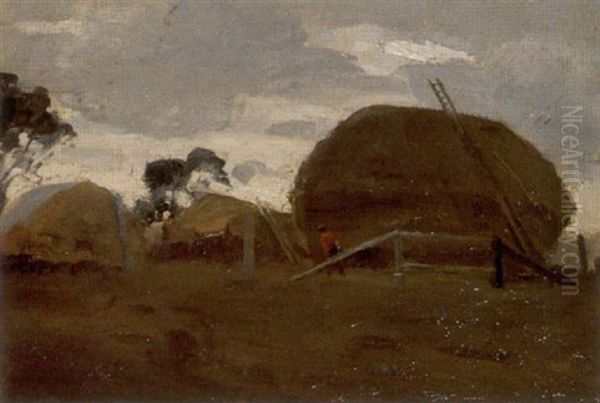 Hay Stacks, Hahndorf Oil Painting by Leslie Andrew Wilkie