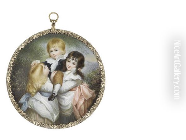 The Three Children Of Sir Robert Smith, 5th Baronet And Lady Charlotte Smith Nee Delaval: Louisa (b.1782), Charlotte (b.1783) And George Henry (1784-1852) Oil Painting by Francis William Wilkin