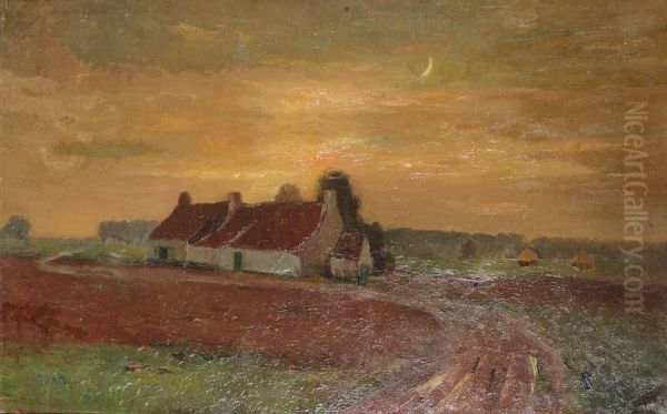 Hoeve In Weids Landschap Oil Painting by Herman Broeckaert