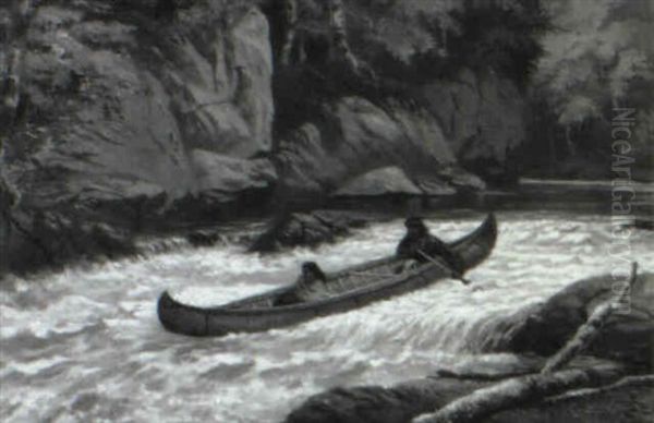 Indians Shooting The Rapids Oil Painting by John B. Wilkinson