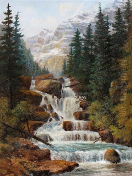 Cascade In The Rockies Oil Painting by Thomas Harrison Wilkinson