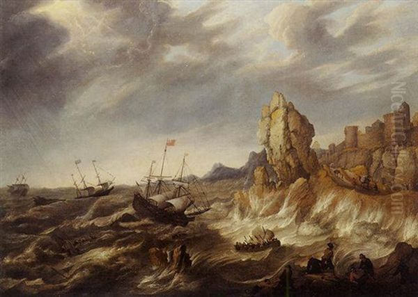 Scene De Tempete Pres D'un Rivage Oil Painting by Abraham Willaert