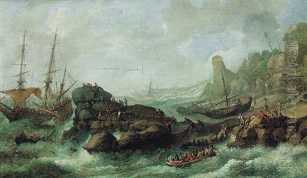 Tempete D'une Cote Rocheuse Oil Painting by Abraham Willaert