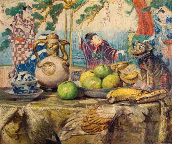 Nature Morte Aux Objets Japonais Oil Painting by Valentine Willaert-Fontan