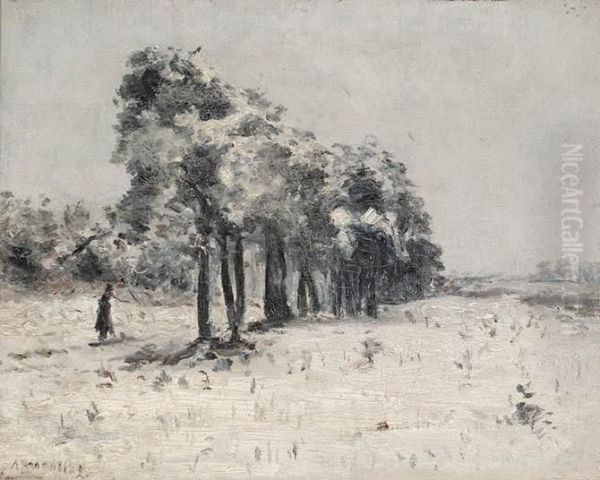 Strolling In The Snow Oil Painting by Andre Broedelet