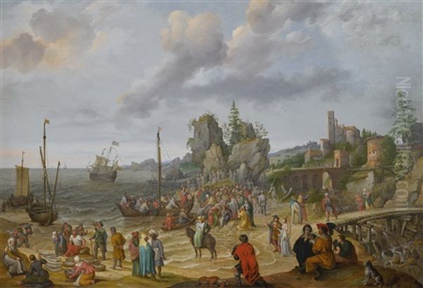 Jesus Preaching On The Shores Of The Sea Of Galilee Oil Painting by Abraham Willaerts