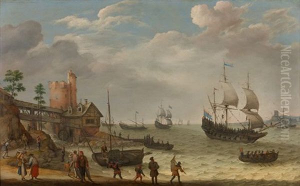 Retour De Peche Sur Un Littoral Oil Painting by Abraham Willaerts