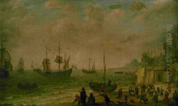 Bateaux Pre Du Rivage Oil Painting by Abraham Willaerts