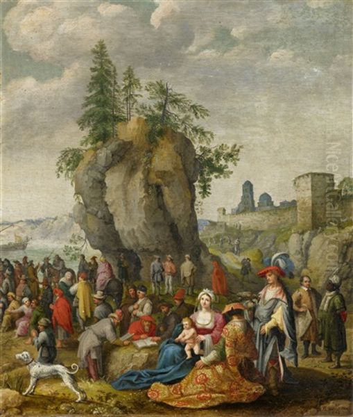 Vielfigurige Darstellung Vor Einem Felsen Oil Painting by Adam Willaerts