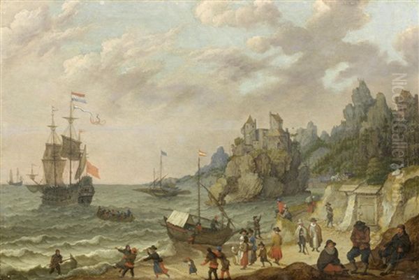 Dutch Merchant Ships In A Harbour Oil Painting by Adam Willaerts