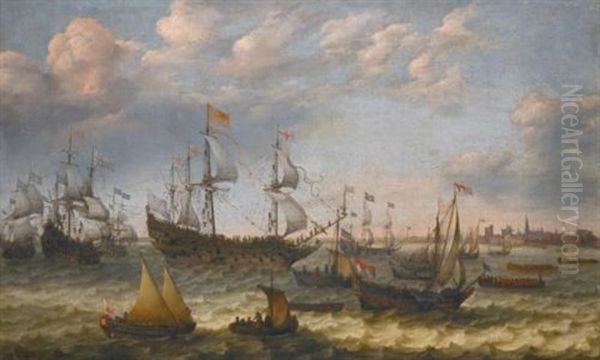 The Arrival In Vlissingen Of The Recently Married Elector Palatine Frederick V And Elizabeth Stuart Oil Painting by Adam Willaerts