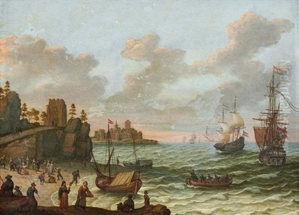 Coastal Scene With Figures And Ships Oil Painting by Isaac Willaerts