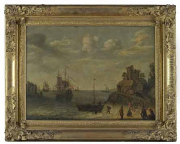 Scene De Port Avec Voiliers Dans La Rade Et Marchands De Poissons Oil Painting by Isaac Willaerts