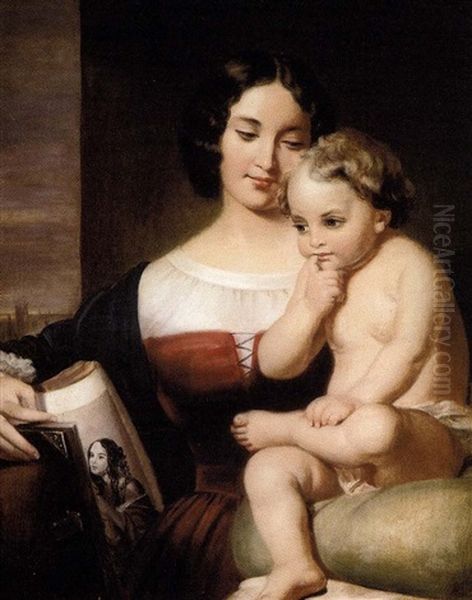 Portrait Of A Member Of The Mann Family With Child Oil Painting by Henry Willard