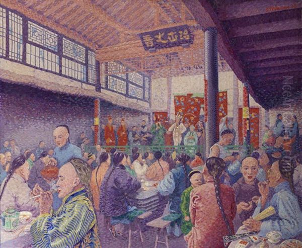 Un Theatre A Pao Ting Fu Oil Painting by Georges Willaume