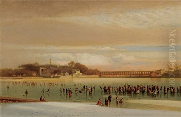 Skating On The Schuylkill Oil Painting by William H. Willcox