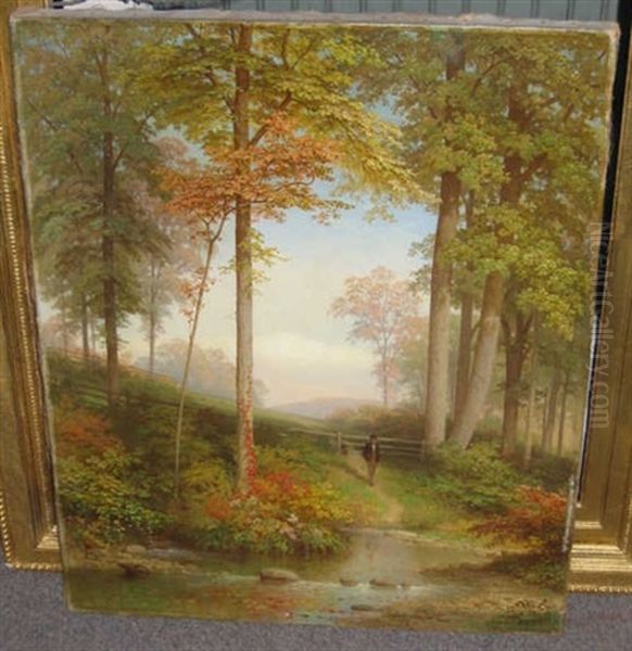 Figure On A Path In Autumn, Distant Clearing Oil Painting by William H. Willcox