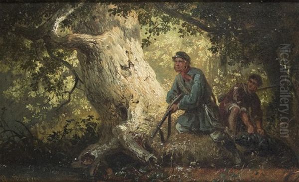 On The Hunt Oil Painting by August Von Wille