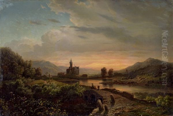 Rheinlandschaft Oil Painting by August Von Wille