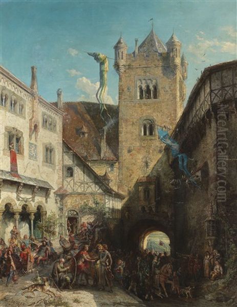 Der Sangerstreit Auf Der Wartburg Oil Painting by August Von Wille