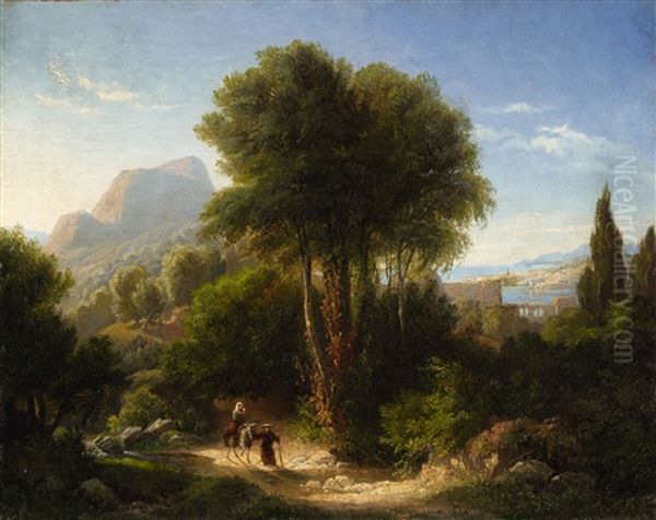 Landscape With The Flight Into Egypt Oil Painting by August Von Wille