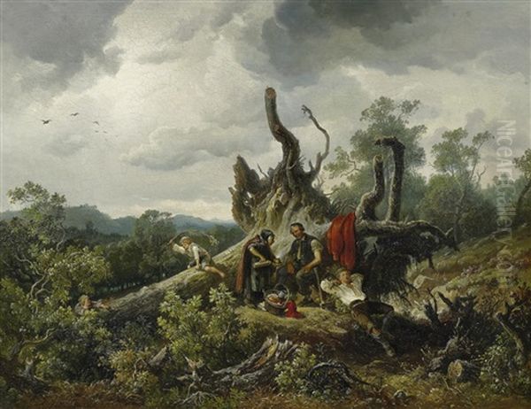 Bei Der Rast Oil Painting by August Von Wille