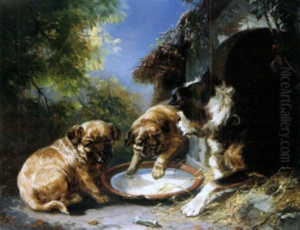 Hunde Vor Der Hutte Oil Painting by Clara (Boettcher) von Wille