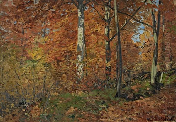 Herbstwald Im Harz Oil Painting by Fritz Von Wille