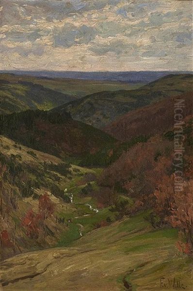 An Eifel Landscape Oil Painting by Fritz Von Wille