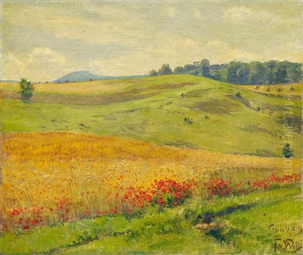 Sommerliche Felder Mit Bluhendem Mohn Oil Painting by Fritz Von Wille