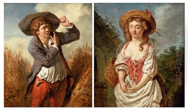 Le Galant Paysan (+ La Jeune Paysanne; Pair) Oil Painting by Pierre Alexandre Wille