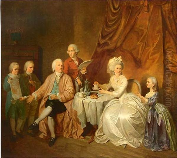 Portrait D'un Amateur Et De Sa Famille Oil Painting by Pierre Alexandre Wille