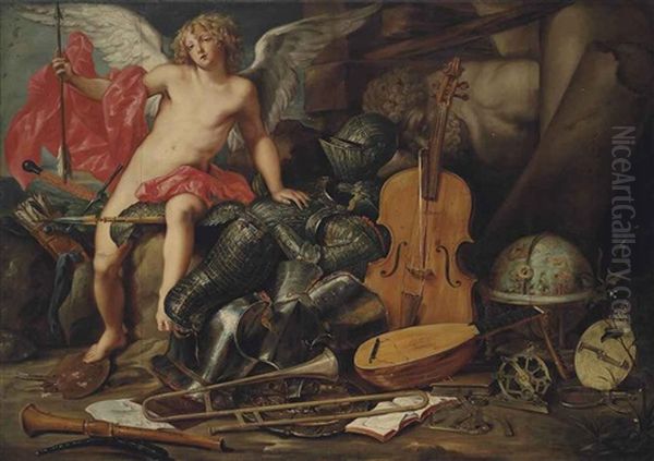 Triumphant Cupid Among Emblems Of Art And War Oil Painting by Thomas (Bosschaert) Willeborts