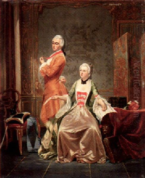 Ein Junger Kavalier Uberrascht Eine Dame Beim Schreiben Eines Briefes Oil Painting by Louis Willems