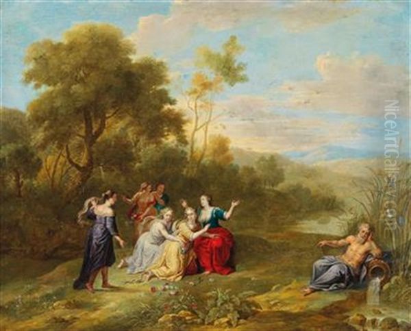 A Wooded Landscape With A Mythological Scene Oil Painting by Abraham Willemsens