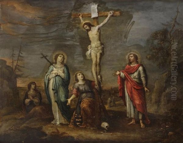 Crucifixion Entre La Vierge, Saint Jean, Marie-madeleine Oil Painting by Abraham Willemsens