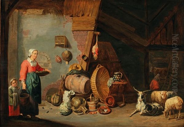 Peasants In A Barn Oil Painting by Abraham Willemsens