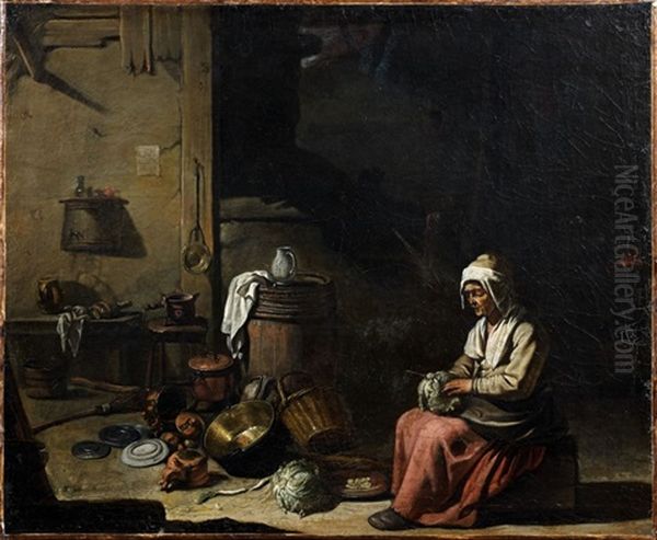 Vieille Femme Dans Un Interieur De Cuisine Oil Painting by Abraham Willemsens