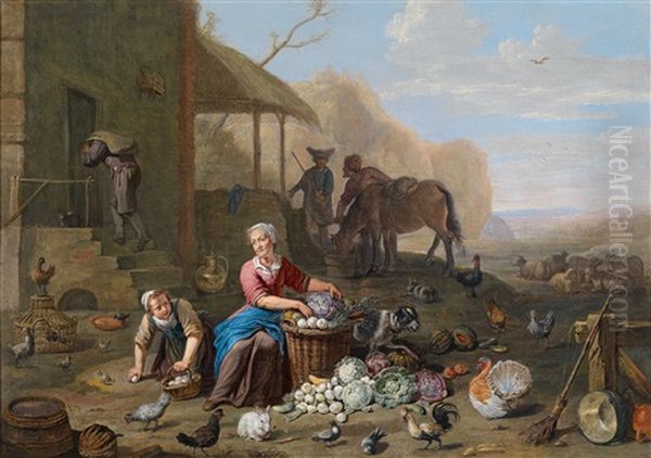 Zwei Marktfrauen Beim Auflesen Ihrer Waren Oil Painting by Abraham Willemsens