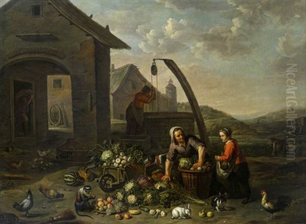 Gemusehandlerin Oil Painting by Abraham Willemsens