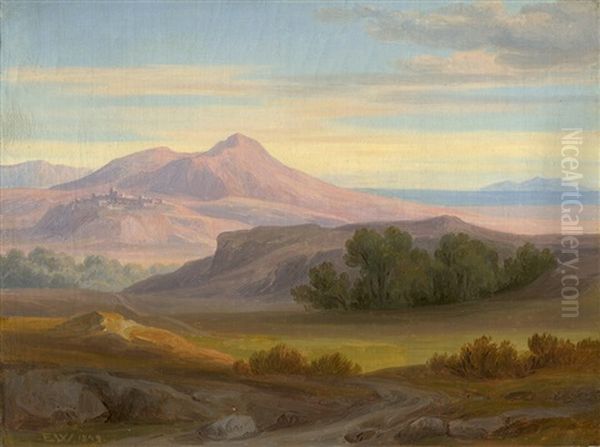 Sizilianische Landschaft Mit Blick Auf Den Monte Calogero Oil Painting by Ernst Willers