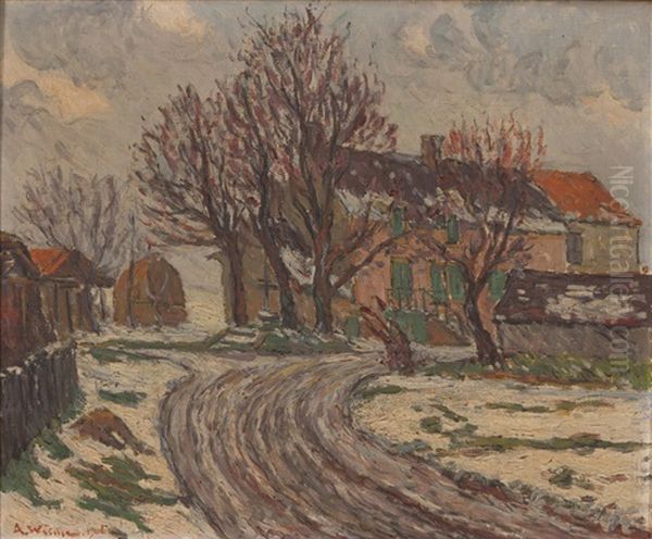 Landscape With Houses And Trees Oil Painting by Adolphe Leon Willette