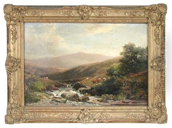 A Dartmoor Brook, Lydford, Devon Oil Painting by William Williams Of Plymouth